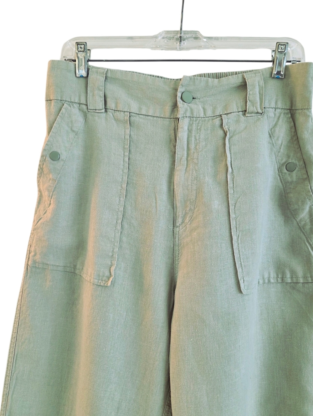 Tahari Linen Trousers Cuffed Relaxed Utility High Waisted Sage Green Size L - Picture 4 of 15